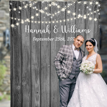 Barn Wedding Backdrop with Lights/ Gray Wedding Decor - iJay Backdrops